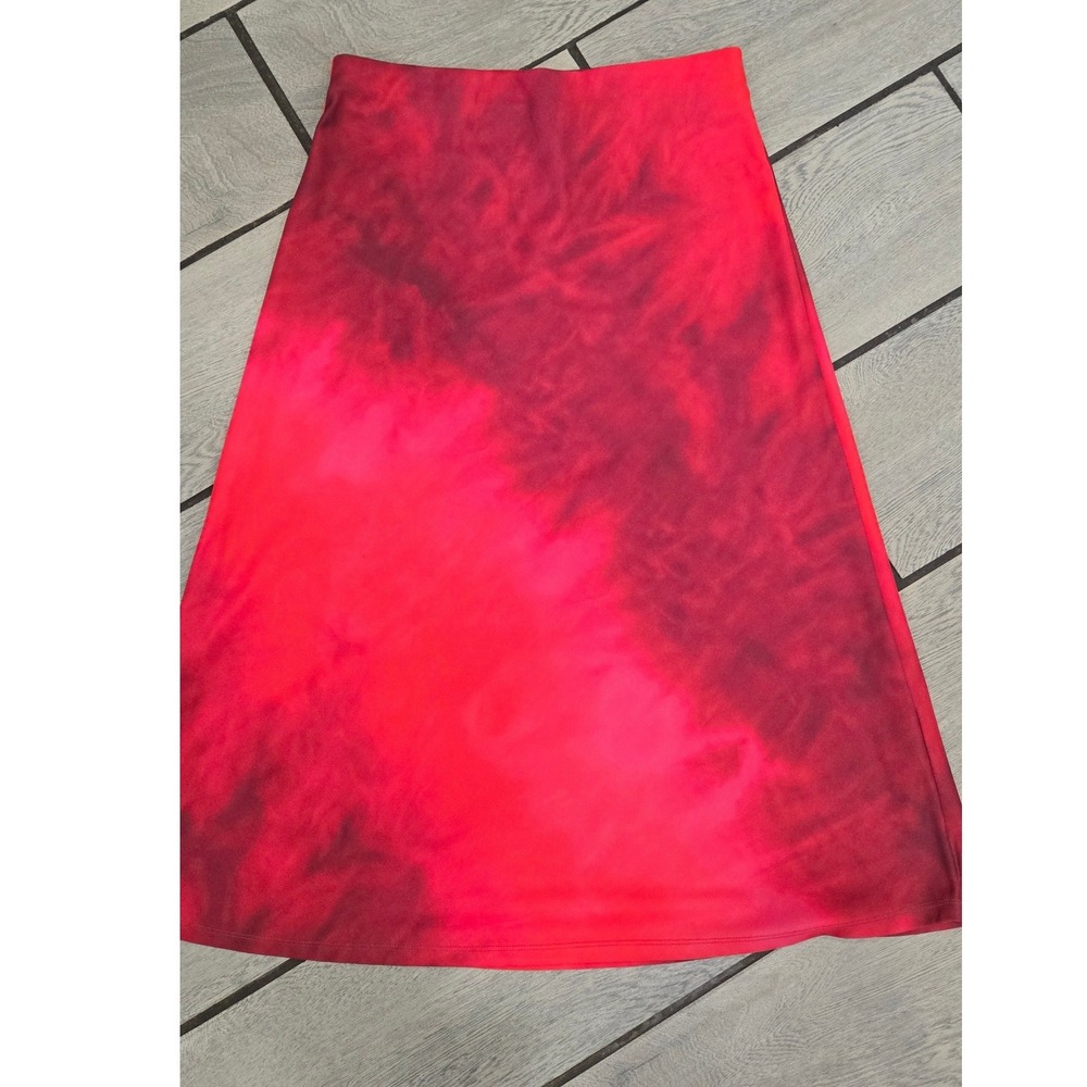Zara Red Pink Tie Dye Midi Skirt High Waist A-Line Size Large 6050/317/015/L